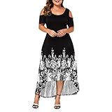 WFRAU Kleid für Frauen,Damen Übergröße Schulterfrei Einfarbig/Blumenmuster Kurzarm Boho Lange Kleid Maxikleid,Damen Party Kleid Abendkleid Strandkleidung S