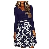 Damen Kleider Partykleid Elegant Langarm Kleid A-Linie Plissee Knielang Shirtkleider Freizeitkleid Casual Rundhals Boho Blusenkleid Longshirt Winter Freizeit Maxi Herbstkleid L