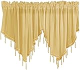 MJMJ Elegante Schiere Segeln Perlen Vorhang Valance, Massivfarbe Faux Seidenfenster Vorhänge, Rod Tasche Dreiecke Fransen(Size:130x60cm(51x24inch),Color:Gelb)