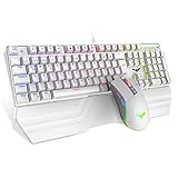 havit Mechanische Gaming Tastatur und Maus Set, RGB Hintergrundbeleuchtung QWERTZ (DE-Layout), Aluminiumoberfläche und Handballenauflage, 4800DPI RGB Wired Gaming Maus mit 7 Tasten (Weiß)