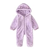 DingdandanDuo Baby Jungen Mädchen Kinder Unisex Overall Langarm Jumpsuit Süße einfarbige Kapuze Strampler plus Samt Bärenohren Pjama verdickte Füße einteiliger Kinderkleidung