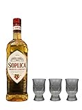 Soplica Haselnuss mit drei Original Soplica Shot Gläsern | Haselnusswodka/-likör | 28%, 0,5 L