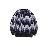 Scbolai Retro Rundhals Pullover Farbe Matching Nähmuster Faule Stil Lose Persönlichkeit Paar Pullover (Color : Purple, Size : 2X)