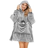 Joligiao Übergroße Hoodie Sweatshirt,Damen Kapuzenpullover Weiche Warme Giant Plüsch Pullover Decke Bequem Große Fronttasche Kapuze für Erwachsene Männer Frauen(Grau,Einheitsgröße)