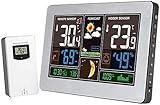 NCRD Drahtlose Wetterstation, Indoor Outdoor Thermometer Hygrometer mit Sensor, Farb-LCD-Touch-Display, Vorhersagestation mit Kalender und Verstellbarer Hintergrundbeleuchtung (Color : White)