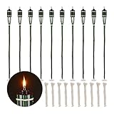 Relaxdays Gartenfackeln, 10er Set, Bambus, Ölfackeln für draußen, Outdoor Fackeln mit Ersatzdocht, Höhe: 90 cm, grü