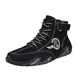 YOUQQI Stiefeletten Herren Retro Runde Zehe Kurze Stiefel Freizeit Lace Up Kurze Stiefeletten Outdoor rutschfeste Kurze Stiefeletten Leichtgewicht Hohe Socken Schuhe Atmungsaktiv F