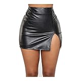 Damen Sexy Hohe Taille Wrap PU Leder Röcke Slim Kunstleder Split Minirock Stretch Skinny Bleistiftröck