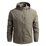 Herren Casual Abnehmbare Kapuze Langarm Reißverschluss Tasche Dünner Mantel Outdoor Jacke Wandern Wasserdicht Windbreaker, khaki, M