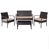 BJYX Gartenlounge Poly-Rattan Garnitur, Garten-/Lounge-Set Sitzgruppe, braun Kissen beig