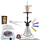 Amy Deluxe 440 Stillness, 54cm, Shisha-Set, Geschenk-Set, Bundle mit TOM Gold Naturkohle & 1000w Kohleanzünder, Farbe:Klar RS Schw