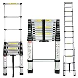 3,2M Alu Teleskopleiter, Aluminum Klappleiter Ausziehleiter,Rutschfester Mehrzweckleiter, Haushaltsleiter belastbar bis 150 kg Belastbarkeit,EN131