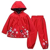 TURMIN Kinder Regenjacke Jungen Mädchen Regenanzug Regenbekleidung Wasserdichte Kinderjacke Baby Kleinkind Winddichte Jacke Regen Poncho, Rot, 110(2-3 Jahre)