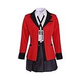 COUCOU Age Jabami Yumeko Cosplay Kostüm Anzug für Kakegurui Erwachsene Damen Schule JK Uniform Faltenrock Rot - Rot - S