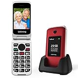 Ushining GSM Seniorenhandy Klapphandy ohne Vertrag, Großtasten Mobiltelefon Einfach mit Ladestation Notruftaste Dual-SIM Taschenlampe Kamera FM Radio 2,8 und 1,77 Zoll Farbdisplay - R