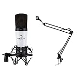 auna MIC-920 - USB Mikrofon-Set V3, 2-teilig: Kondensatormikrofon & Mikrofonarm, Nieren-Charakteristik, Tischarm: Klemmhalterung/schwenkbar/faltbar, Schutztasche, weiß