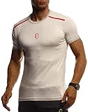 Leif Nelson Gym Herren Fitness T-Shirt Slim Fit Moderner Männer Bodybuilder Trainingsshirt Kurzarm Top Herren Sport T-Shirt - Bekleidung für Bodybuilding Training LN8320 D.Grau-Rot S