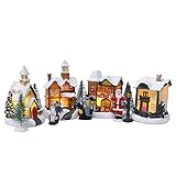ZUER Weihnachtsdorf Sets, Harz Weihnachtsschmuck mit LED-Licht Weihnachtsdorf Häuser, Weihnachtsszene Dorf Haus Stadt mit LED-Licht für Weihnachtsdek