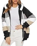 VEVESMUNDO Damen Fleecejacke Plüschjacke Kunstpelzjacke Kapuzenjacke Strickjacke Faux Fur Pelzmantel Reißverschluss Teddy Fleece Mantel mit kapuze (Schwarz, L)