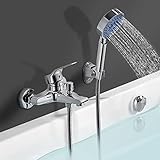 Stilvolle Badewannenarmatur Dusche set, Handbrause mit 5 Strahlarten, WOOHSE Wannenarmatur Badewanne Armatur Wasserfall, Wannenbatterie Wasserhahn inkl. Wandhalterung, Lebenslange G