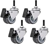 4X Gummi Rollen 2 Zoll 50Mm M6 / M8 / M10 Gewinde Doppelrad Silent Universal Swivel Ersatzmöbel mit Bremse Leises Rollen für Trolley Sofa Stuhl - 200Kg - (Schraube)