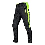 Tofern Herren Hose Fahrradhose mit Fleece DREI Schichte warm Winddicht für Herbst Winter,Schwarz& Grü