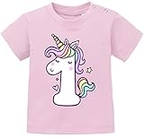 MoonWorks® Baby T-Shirt Kurzarm Babyshirt Einhorn Geburtstag 1 Jahr EIN Jahr Mädchen Shirt rosa 80/86 (10-15 Monate)