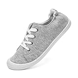 JOSINY Damen Slip on Sneakers Comfort Low Top Leichte Canvas Schuhe Mode Flats Freizeitschuhe für Walking, grau, 43 EU