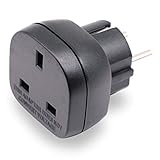 BS 8546 Zugelassen UK auf EU/DE Adapterstecker, 3-polig Elektronikgerät aus UK Adapter auf 2-polige EU-Steckdose/Deutschland Steckdose mit Sicherheitsverschluss (1 Stück Schwarz)