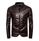 XWLY Lederjacke Herren Herbst Winter Klassisch Einfarbig Stehkragen Strickjacke Männer Jacke Urban Jugend Kunstleder Mit Reißverschluss Winddicht Wasserdicht Herren M