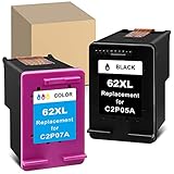 Sunnieink Wiederaufbereitete Tintenpatronen für HP 62 XL 62XL Combo Pack Verwendung mit HP Envy 5540 7640 5640 5546 5660 5644 5544 5541 5646 5543 5545 OfficeJet 250 200 (1 schwarz, 1 dreifarbig)