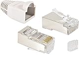 VESVITO 20er Pack RJ45 CAT 6 STP Crimpstecker für CAT6 CAT5e CAT6A Netzwerkkabel Verlegekabel AWG 24-27, für CAT7 Patchkabel AWG 27, Adern Ø 0,9-1,1 mm Netzwerkstecker Stecker Ethernet LAN Kabel, g