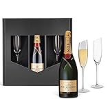 Champagner Geschenkset: Moet & Chandon (0,75 l) mit 2 Champagner-Gläsern von Wertmann-living