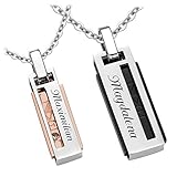 Schmuck-Pur Partner-Ketten mit Laser-Gravur Partnerschmuck rose/schwarz Edelstahl mit Kristall 2 Halsketten 45/50