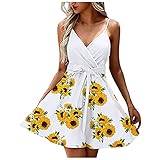 GOKOMO Sommerkleid 2022 Rockabilly Brautjungfern50er Jahre Knielang Elegant Festlich Sexy MäDchen Petticoat Lang Party Damenmode Sexy Casual V Ausschnitt ärmelloses kurzes Sling Print KleidYE L2