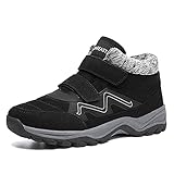 visionreast Winterschuhe Warm Gefütterte Winter Schneestiefel Trekkingschuhe Wanderhalbschuhe Winterboots rutschfest Outdoor mit Klettverschluss für Herren Damen, Schwarz, 42 EU