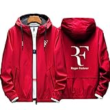 JZFGJ Sweatshirt Jacken Tennis Grand Slam Roger Federer Leichte Windjacke mit Kapuze Winddichtes Sportoberteil,Red,M
