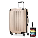 HAUPTSTADTKOFFER - Spree - Hartschalenkoffer Rollkoffer + Kofferanhänger, erweiterbarer Reisekoffer , TSA, 4 Rollen, 65 cm, 74 Liter, Champag