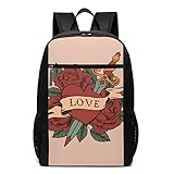 Love Rose Pfeil Herz 3D-Bedruckt, leicht, langlebig, Laptoprucksack, lustiger Tagesrucksack, für Schule, Reisen, Wandern, Sp