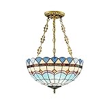 Tiffany-Stil Inverted Decke hängendes Licht in der Mittelmeer-Blau-Buntglas-Pendelleuchte mit 3-Light Esszimmer Küche Insel hängend Beleuchtung,220V, E27,12