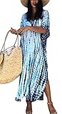 Orshoy Damen Strandkleid Strandtunika Kaftan Boho Kleid Lang Strandponcho Bikini Sommerkleid Badekleid Badeanzug Sommer Maxikleid Beachwear Boho Bademode Hellb