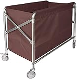 ASNHJH Wagen Wagen-Falten-Wäscherei-Sortierer-Wagen-Waschmittel auf Rädern Servicekorb für Hotelbad kommerziellen Edelstahlrahmen, Oxford-Tuch-Taschen (Color : Brown)