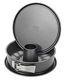 Dr. Oetker Springform mit Flach- und Rohrboden Ø 26 cm, auslaufsichere Kuchenform mit 2 Böden, runde Backform aus Stahl mit keramisch verstärkter Antihaft-Beschichtung (Farbe: grau), Menge: 1 Stück