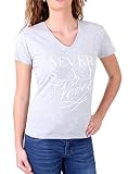 Madonna T-Shirt Damen ODA V-Ausschnitt Never Say Never Print Shirt MF-406906 Grau XS