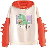 Tekaopuer Hoodies für Damen, Frauen Dinosaurier Sweatshirt mit Hörnern auf Ärmel Baumwolle Hoodies Winter Hooded Cute Kawaii Pullover, Z1-red, 48