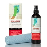 ALCLEAR 721KR Küchenfrontenreiniger 250ml und Profi Mikrofasertuch, reinigt Hochglanz lackierte Küchen streifenfrei, gegen Schmutz, Fingerabdrücke & F