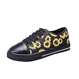 Zapatos para Mujer Damen-Sneaker mit Schnürung, geometrisch, bedruckt, Canavas, modisch, geschlossen, runde Zehenpartie, flache Schuhe, Schwarz , 40.5 EU