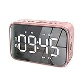 HYK Uhren, mechanische Uhren aus Holz, digitaler Radiowecker mit FM-Radio, Bluetooth-Lautsprecher mit Kopfhöreranschluss, Dual-Alarme, 5 Stufen (Uhr) (Rosa)
