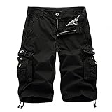 TYTUOO Kurze Hose, Cargo-Farbe, reine Arbeitstasche für Herren, Outdoor, Freizeit, Strandhose, Schwarz , 31W