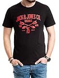 Jack and Jones Herren T-Shirt Männer Print Shirt Baumwolle Kurzarm (Black 020, S)